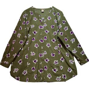Duluth Trading Women's Button Up Sidewinder Shirt Size 2X Green Purple Floral